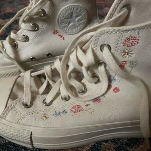 Converse Cream High-Tops with Floral Details
